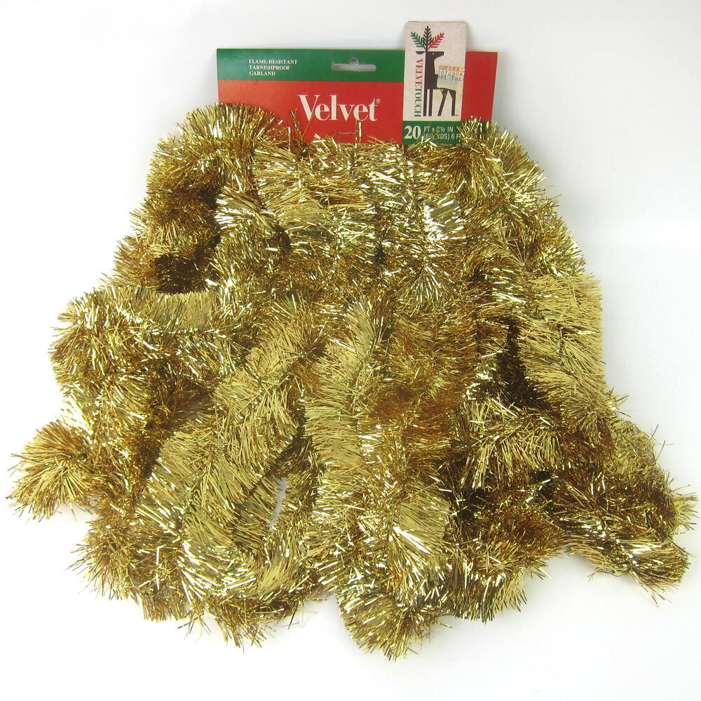 Vintage Christmas Gold Tinsel Garland 20 Ft x 2.5" Wide Velvet MCM Original Tags